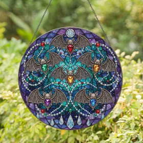 Five Ornate Bat Figures Celestial Stars Moon Prism Home Decor Gift for Bat Lover Stained Glass Suncatcher