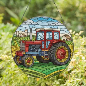 Stained Glass Farm Tractor Agricultural Landscape Tiffany Art - Country Home Gift Stained Glass Suncatcher