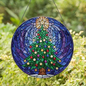 Tiffany Style Stained Glass Christmas Tree Ornaments Star Night Sky Mosaic Art - Holiday Decor Stained Glass Suncatcher