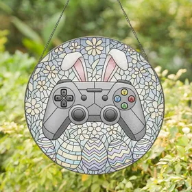 Pastel Video Game Controller Bunny Ears Easter Eggs Stained Glass Mosaic Gamer Gift Stained Glass Suncatcher