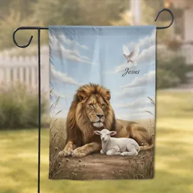 Lion Lamb Jesus Dove Unity - Faith Home Decor Gift for Believers Garden Flag
