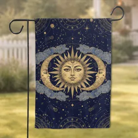 Majestic Sun Crescent Moon Celestial Stars - Home Decor Gift for Astrology Lover Garden Flag