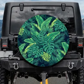 Lush Tropical Foliage Monstera Fan Palm Banana Leaves - Outdoor Lifestyle Gift Spare Tire Cover