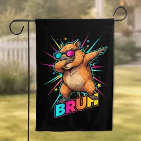 Capybara Dab Pose Retro 3D Glasses BRUH Text - Pop Art Lover Home Decor Gift Garden Flag