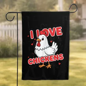 Cartoon Chicken I Love Chickens - Farmhouse Home Decor Gift for Chicken Lover Garden Flag