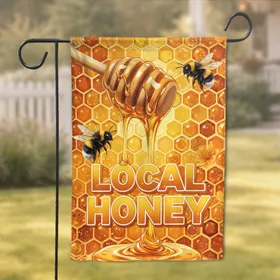 Local Honey Dipper Bumblebees Honeycomb - Farmhouse Home Decor Gift Garden Flag