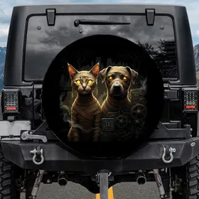 Mummy Cat Dog Glowing Yellow Eyes Ancient Desert - Halloween Pet Lover Gift Spare Tire Cover