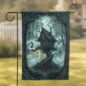 Gnarled Treehouse Ghost Lantern Ancient Trees - Spooky Halloween Home Decor Gift Garden Flag