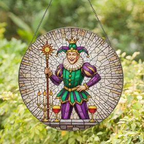 Laughing Jester Crown Scepter Candelabra Wine Goblets Stained Glass Home Decor Gift Stained Glass Suncatcher
