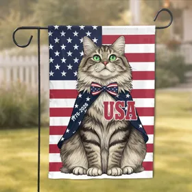 Tabby Cat Patriotic Flag 1776-2026 - America's 250th Anniversary Cat Lover Garden Flag