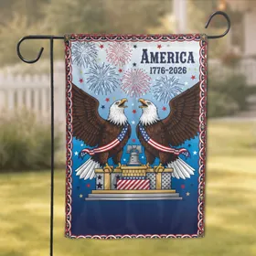 Bald Eagles Liberty Bell America 1776-2026 - USA 250th Anniversary Gift for Veterans Garden Flag