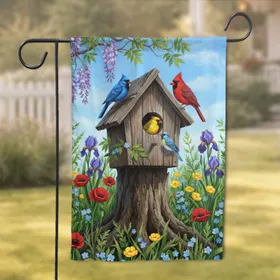 Cardinal Blue Yellow Bird Birdhouse Wildflower Wisteria Garden - Nature Home Decor Gift Garden Flag