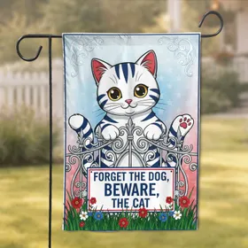 Fluffy Tabby Kitten 'Beware The Cat' Sign Wildflowers - Cat Lover Home Decor Gift Garden Flag