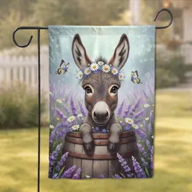 Baby Donkey Daisy Crown Butterflies Barrel Lavender Field - Farmhouse Decor Gift Garden Flag