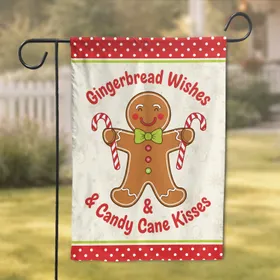 Gingerbread Man Candy Cane Wishes Kisses Christmas Holiday Home Decor Garden Flag
