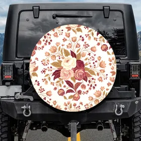 Cream Peach Dusky Rose Bell Blossom Floral Foliage Spare Tire Cover
