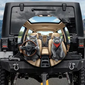 British Shorthair Cats Driving Luxury Car - Adventure Journey Pet Lover Gift Spare Tire Cover