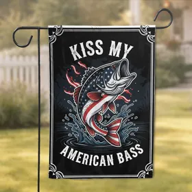 Kiss My American Bass Largemouth Fish American Flag - Independence Day Gift for Anglers Garden Flag
