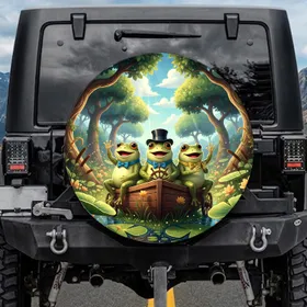 Three Cartoon Frogs Top Hat Bow Ties Carriage - Nature Lover Gift Spare Tire Cover