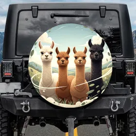 Five Alpacas Rolling Hills Sky Adventure Alpaca Lover Gift Spare Tire Cover