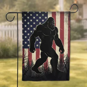 Bigfoot American Flag Pine Trees - Patriotic Home Decor Gift for Bigfoot Lover Garden Flag