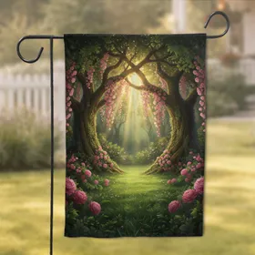 Pink Blossoms Secret Garden Archway - Nature Lover Home Decor Gift Garden Flag