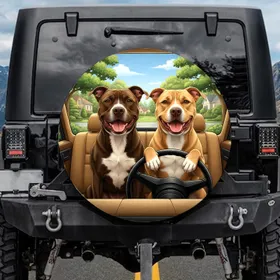 Smiling Pit Bull Dogs Car Interior - Dog Lover Everyday Gift Spare Tire Cover