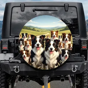 Happy Border Collies Rolling Green Hills Country Road Dog Lover Gift Spare Tire Cover