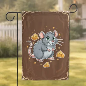 Curious Cartoon Rat Cheese Burrow Home Decor Gift for Animal Lovers Garden Flag