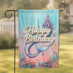 Happy Birthday Mermaid Castle - Birthday Celebration Gift Garden Flag
