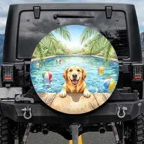 Golden Retriever Swimming Pool Beach Balls - Dog Lover Travel Essentials Gift Spare Tire Cover