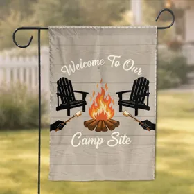 Adirondack Chairs Campfire Marshmallows Welcome Sign - Home Decor Gift Garden Flag