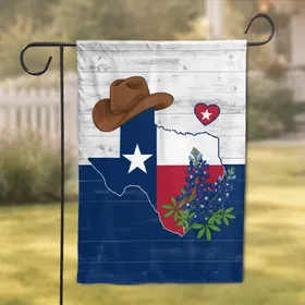 Texas State Star Cowboy Hat Bluebonnets Heart - Texas Lover Home Decor Gift Garden Flag
