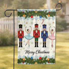 Nutcracker Soldier Ballerina Christmas Characters Pine Garland Holiday Season Home Decor Garden Flag