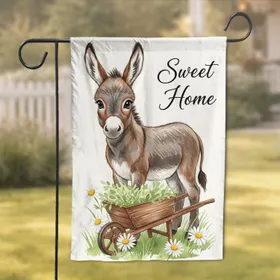 Baby Donkey Sweet Home Wheelbarrow Daisies - Farmhouse Home Decor Gift Garden Flag
