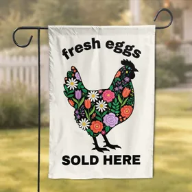 Black Chicken Fresh Eggs Wildflower - Farmhouse Home Decor Gift for Farm Lover Garden Flag