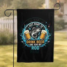 Leaping Bass Fish Beer Steins Fishing Rod - Fishing Lover & Beer Enthusiast Gift Garden Flag