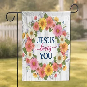 JESUS loves YOU Floral Wreath - Faith Home Decor Gift for Christian Garden Flag