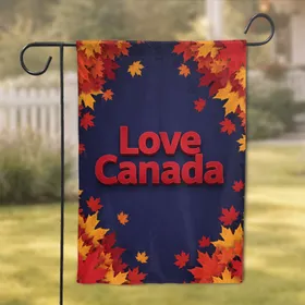 Love Canada Text Autumn Maple Leaves - Patriotic Canada Home Decor Gift Garden Flag