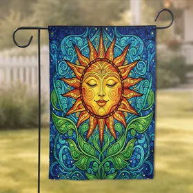 Radiant Sun Face Mandala Leaves - Boho Home Decor Gift for Yoga Lovers Garden Flag