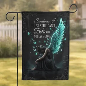 Grieving Angel Wing Figure Butterflies - Sympathy Loss Memorial Gift Garden Flag