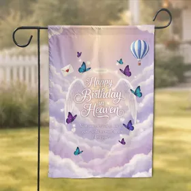 Happy Birthday in Heaven Angel Wings Hearts - Memorial Remembrance Gift for Loved One Garden Flag