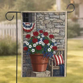 Geraniums Terracotta Pot Buffalo Check Pillow - Farmhouse Home Decor Garden Flag