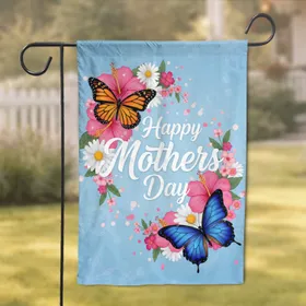 Happy Mothers Day Monarch Blue Butterfly Floral - Mothers Day Gift Garden Flag