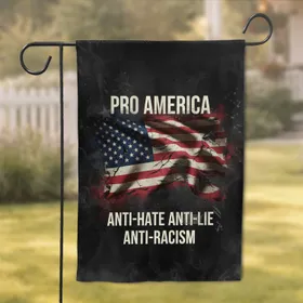Distressed American Flag Pro America Anti-Hate Text Patriotic Home Decor Gift Garden Flag