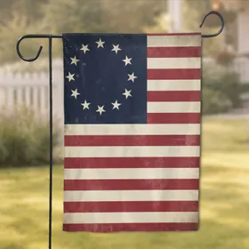 Betsy Ross American Flag 13 Stars in Circle Distressed Stripes - Patriotic Home Decor Garden Flag