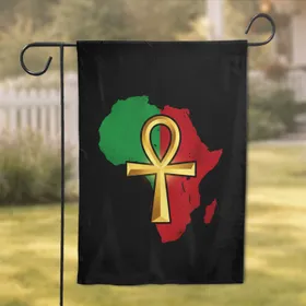 Golden Ankh Symbol Africa Map - Heritage Home Decor Gift Garden Flag