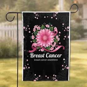 Pink Daisy Pink Hearts Breast Cancer Awareness Ribbon - Support Gift Garden Flag