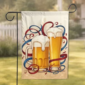 Golden Lager Beer Glasses Frothy Foam Red Blue Ribbons - Home Bar Decor Gift Garden Flag