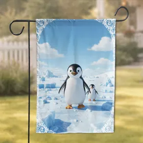 Charismatic Penguins Clear Sky Arctic Landscape - Wildlife Lover Home Decor Gift Garden Flag